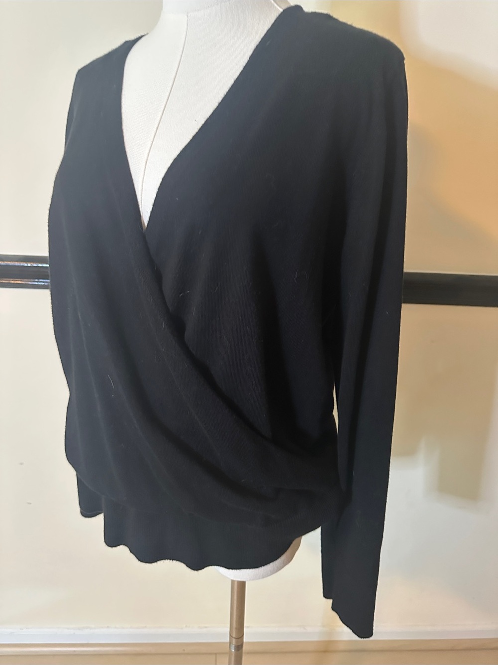 Lety & Me Black Wrap Front Long Sleeve  Sweater